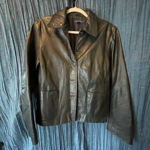 Women’s black leather J.Crew lined jacket